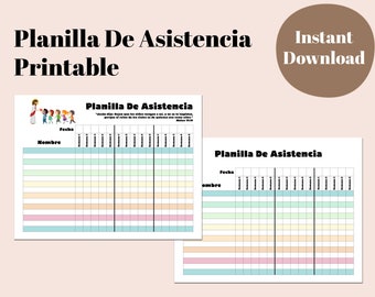 Planilla De Asistencia - Hojas de asistencia de 5 semanas para la Escuela Dominical – 11 X 8,5 PDF Datei
