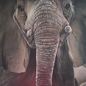 Oil painting giant size African elephant animal painting original signed work impasto hyperrealistic elephant painting