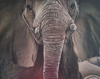 Oil painting giant size African elephant animal painting original signed work impasto hyperrealistic elephant painting