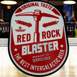 Deep Rock Galactic 3D Printed &quot;Red Rock Blaster&quot; Sign Rustic Taven-Style Wall Decor
