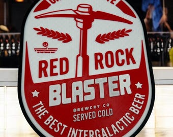 Deep Rock Galactic 3D Printed "Red Rock Blaster" Sign Rustic Taven-Style Wall Decor