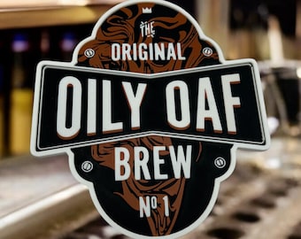 Deep Rock Galactic 3D Printed Oily Oaf Brew Sign Rustic Tavern-Style Wall Decor