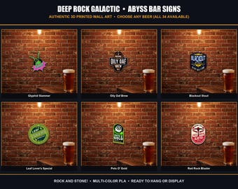 Deep Rock Galactic Abyss Bar Signs, 3D Printed DRG Wall Art Decor, Glyphid Slammer Oily Oaf Blackout Stout, Gaming Man Cave, Pick Any Beer