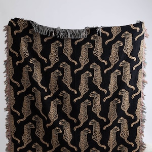 Leopard Throw Blanket in Black, Leopard Blanket, Cat, Woven Throw Blanket, Tapestry, Woven Tapestry, Bed or Couch Blanket, Vintage, Boho