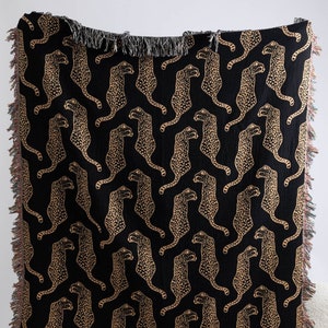 Leopard Throw Blanket in Black, Leopard Blanket, Woven Throw Blanket, Tapestry, Woven Tapestry, Bed or Couch Blanket, Vintage, Boho