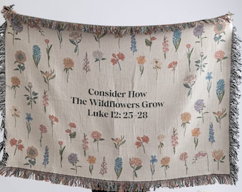 Consider How The Wildflowers Grow Woven Throw Blanket, Bible Verse Tapestry, Christian Tapestry, Scripture, Christian Blanket, Gifts For Her