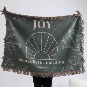 Joy Comes in The Morning Woven Throw Blanket, Bible Verse Tapestry, Christian Tapestry, Scripture, Christian Blanket, Gifts For Her, Nursery
