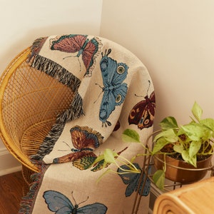 Butterfly Woven Throw Blanket, Butterflies, Tapestry Throw Blanket, Colorful Boho Butterfly Blanket