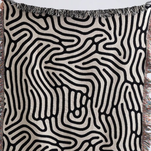 Modern Art Blanket Minimalist Blanket Black and White Etsy