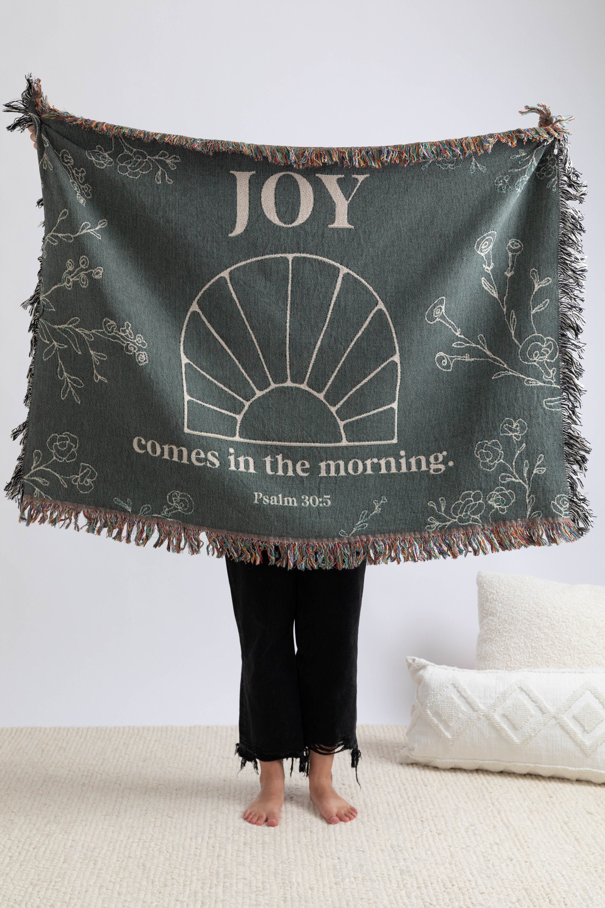 Joy Comes in The Morning Woven Throw Blanket