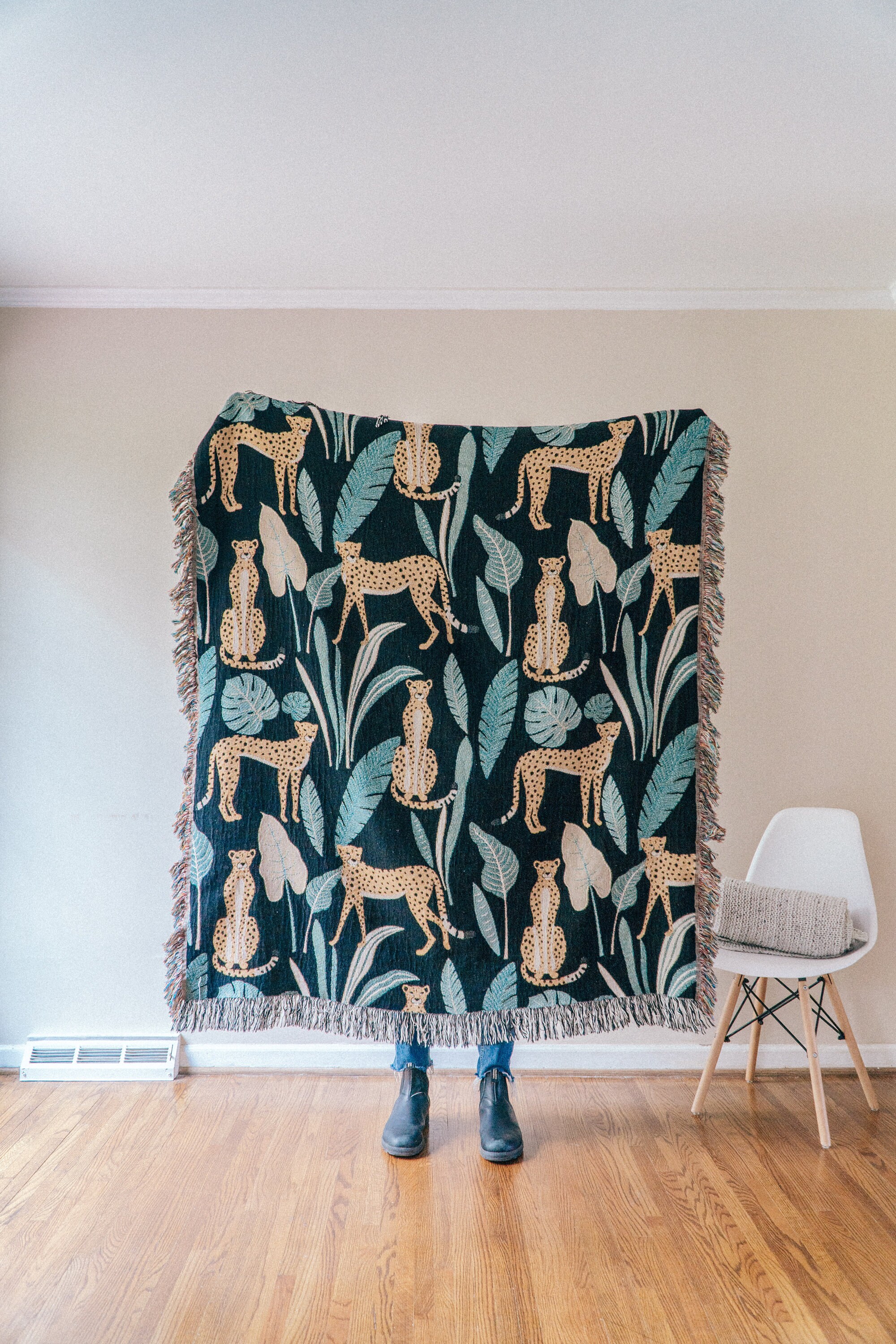 Leopard Jungle Plants Throw Blanket Leopard Blanket Cat Etsy