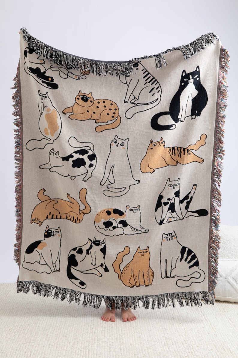 Funny Cat Throw Blanket, Woven Tapestry Throw Blanket, Funny Cat, Grumpy Cat, Cat Decor, Cat Blanket, Housewarming, Pet Blanket image 2