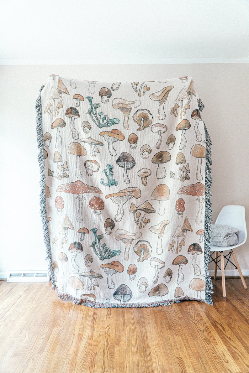 Mushroom Blanket Mushroom Woven Throw Blanket Mushroom Etsy