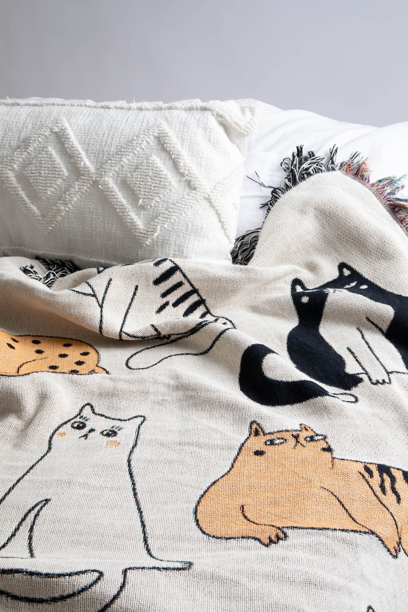 Funny Cat Throw Blanket, Woven Tapestry Throw Blanket, Funny Cat, Grumpy Cat, Cat Decor, Cat Blanket, Housewarming, Pet Blanket image 4