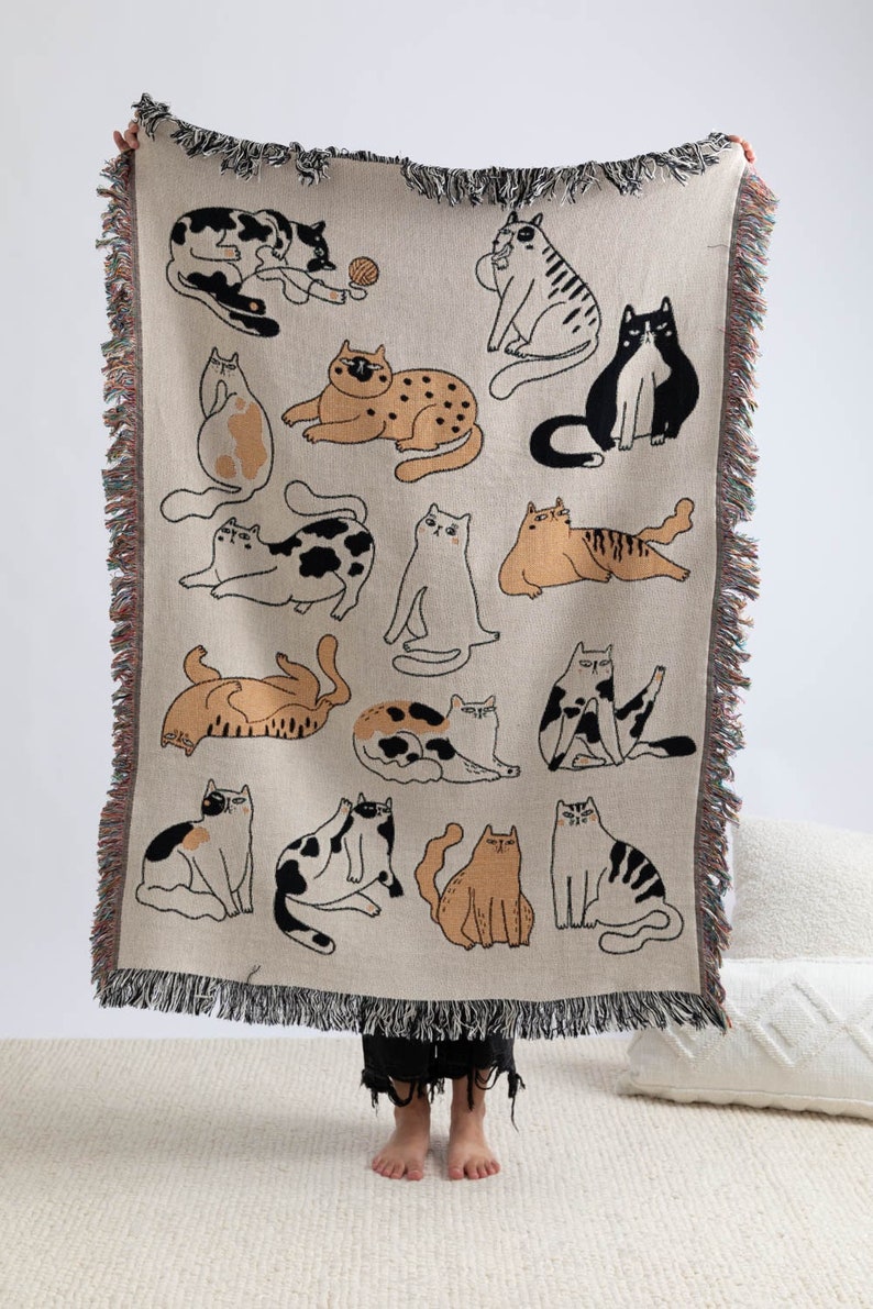 Funny Cat Throw Blanket, Woven Tapestry Throw Blanket, Funny Cat, Grumpy Cat, Cat Decor, Cat Blanket, Housewarming, Pet Blanket image 1