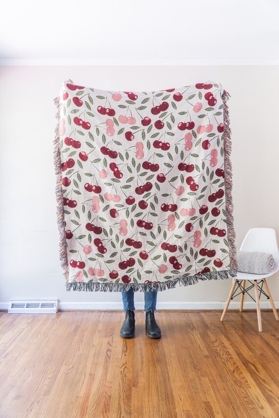 Cherry Throw Blanket Cherry Pattern Cherry Tapestry Large Etsy Canada