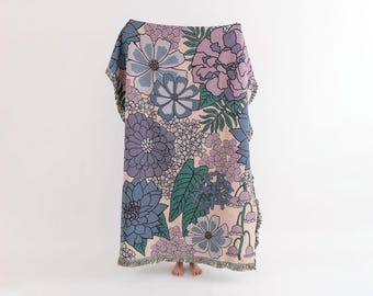 Floral Bloom Throw Blanket - Sunrise, Woven Summer Blanket