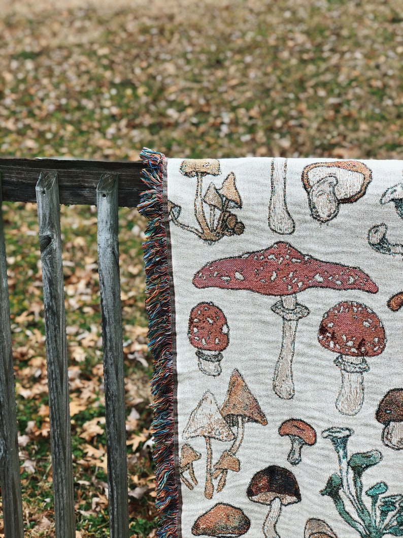 Mushroom Blanket Mushroom Woven Throw Blanket Mushroom Etsy