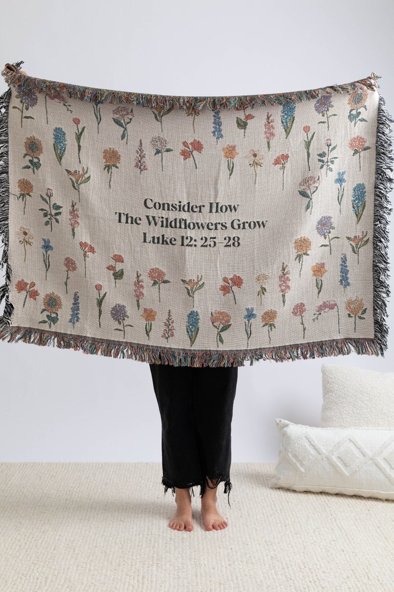 Consider How The Wildflowers Grow Woven Throw Blanket, Bible Verse Tapestry, Christian Tapestry, Scripture, Christian Blanket, Gifts For Her
