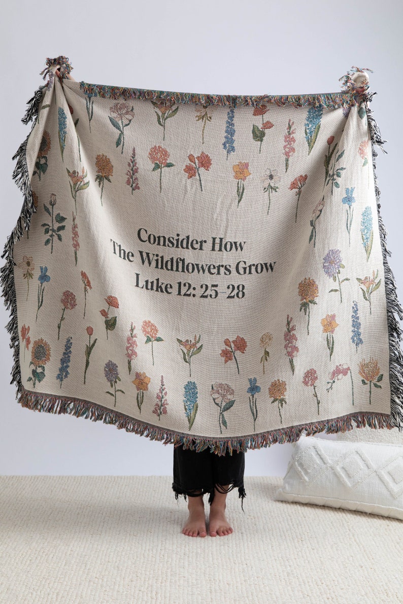 Consider How The Wildflowers Grow Woven Throw Blanket, Bible Verse Tapestry, Christian Tapestry, Scripture, Christian Blanket, Gifts For Her