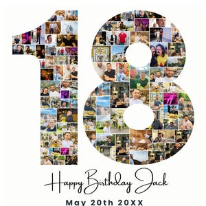 18th Birthday Photo Collage Editable Personalized 18th Birthday Gift, Gifts for Him, Editable 18th Birthday, Number 18 Printable Template