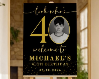 30th Birthday Welcome Sign, Black and Gold Photo Template (Digital Download)