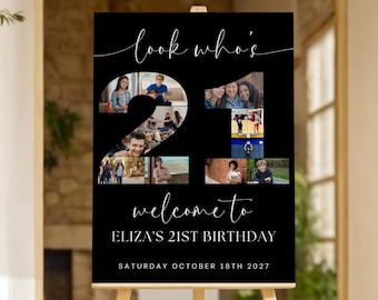 21st Birthday Photo Collage editable Template Welcome Sign, Display Poster 21, Digital Download