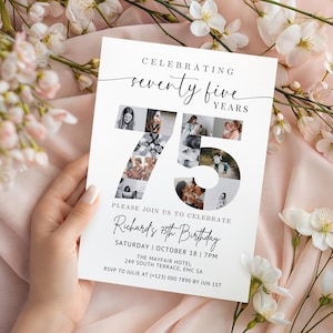 75th Birthday Invitation Template: Seventy Fifth Party Invite Printable, 75 Photo Collage (Digital Download)