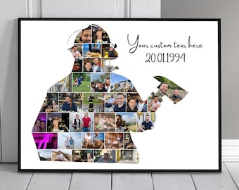 Firefighter Fireman Gift, Personalized Firemen Photo Collage, Firefighter Gifts for Him Men Picture, Fireman Dad Father&#39;s Day Gift from Kids