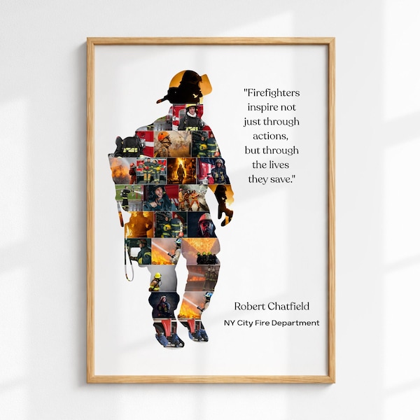 Personalized Firefighter Photo Collage Gift, Firefighter retirement, birthday Memorable Gifts (Digital Download)