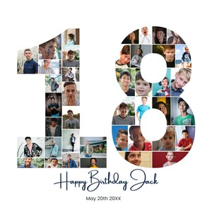 Editable 18th Birthday Photo Collage, 18th Birthday Gift, Birthday Number 18 Printable, 18 Custom 18th Birthday Photo Collage,