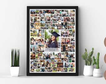 Graduation Photo Collage Template, Graduate Picture Collage, Photo Collage Poster Template for 80Photos, Class Photo Collage Editable