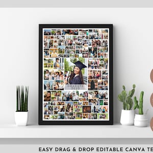Graduation Photo Collage Template, Graduate Picture Collage, Photo Collage Poster Template for 80Photos, Class Photo Collage Editable