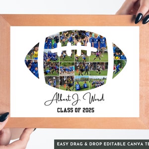 Football Photo Collage, Senior Night Gift, Football Collage, Sport Photo Gift, Gift for Player, Personalized Player Frame, Editable