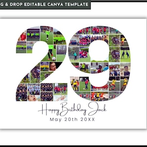 29th Birthday Photo Collage, 29th Anniversary OR Birthday Gift, Birthday Number 29 Printable, 29th Photo Collage Template, Number 29
