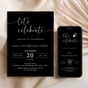 Let's Celebrate Birthday Invitation Template, Editable Minimalist Surprise Party Invite, Birthday Evite for Him,