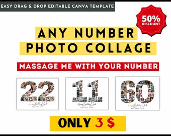 Number Photo Collage Template: Birthday Anniversary Gift (Digital Download)