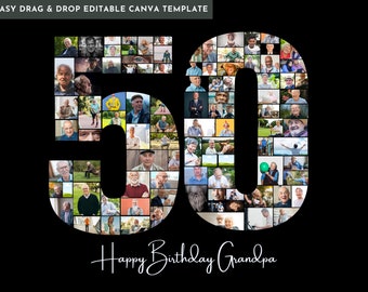 Modello per collage fotografico per il 50° compleanno, regalo personalizzato per il 50° compleanno per la nonna o il nonno, Canva