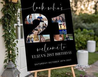 Black 21st Birthday Photo Collage editable Template Welcome Sign, Display Poster 21, Digital Download