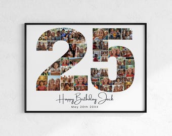25th Birthday Editable Photo Collage Template, Birthday Number 25 Printable, Anniversary Gift (Digital Download)