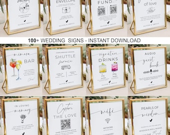 Minimalist Wedding Sign Set – 100+ Editable Wedding Sign Templates | Modern Wedding Reception Signage Set, Instant Digital Download