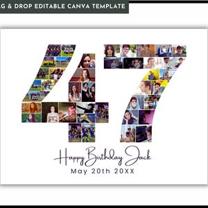47th Birthday or Anniversary Photo Collage Template, Personalized 47th Birthday Gift for Women, Him, Mom, Birthday Gift , Family Gift,