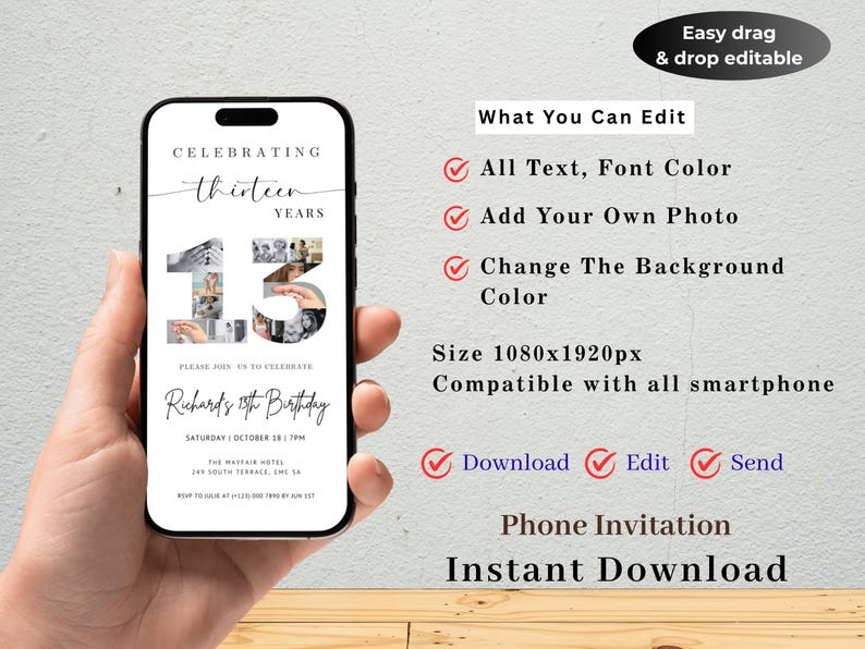 13th Birthday Digital Party Invitation TEMPLATE with Photo Collage, Birthday Party Evite, Celebrating Thirteen Years, Phone Invite
Boy 13th Birthday Invitation
Teen 13 Birthday Phone Invite
13 Birthday Invitations Boy
13 Birthday Invitation Boy Textable
48 Birthday Men
13 and Feeling Fine
Birthday Invitation With Photo Teen
13th Birthday Party Themes
13th Birthday Sophia
Rip to My Teen Years
15 the Birthday
Surprise 13th Dinner
13 Years Invite for Boys
14th Birthday Theme
13Birthday Personalized