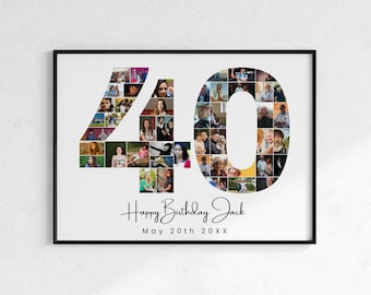 Nummer 40 Collage, 40.Geburtstag Fotocollage, Fotocollage für Sie und Ihn, Geburtstagsgeschenk 40