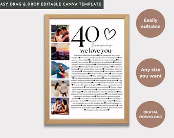 40 Reasons We Love You Poster: Editable Birthday Gift (Digital Download)