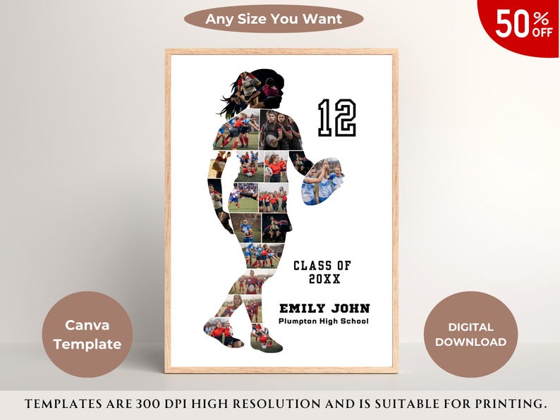Women's Rugby Photo Collage Template, Senior Night Gift (digital ...