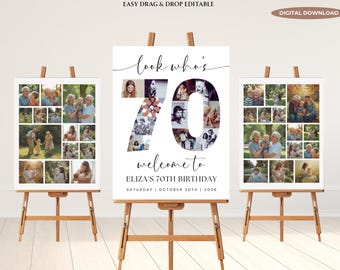 70. Geburtstag Foto Collage Poster, bearbeitbare Canva Vorlage (digitaler Download)