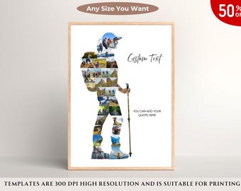 Personalized Hiker Photo Collage, Mountain Adventure Gift (Digital Download)