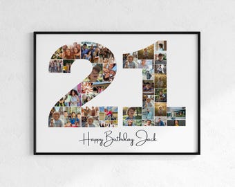 Plantilla de collage de fotos para el 21 cumpleaños: Regalo de celebración editable (Descarga digital)