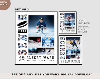 Collage de photos de hockey sur glace de nuit pour seniors, cadeau de remise de diplôme pour athlète (téléchargement numérique)
